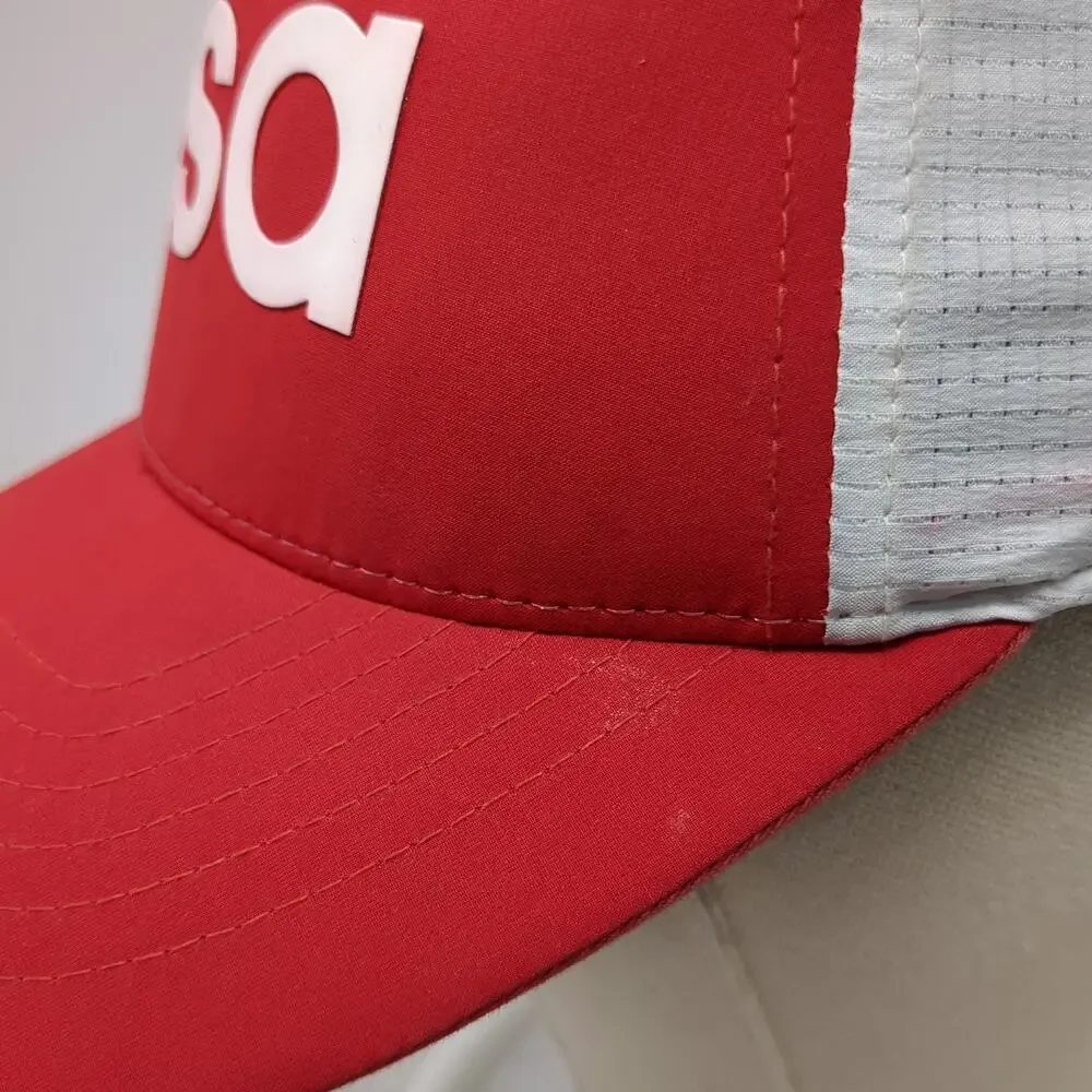 adidas 5 Panel Hat Red White M USA Mesh Flexfit Polyester Graphic Golf Sport